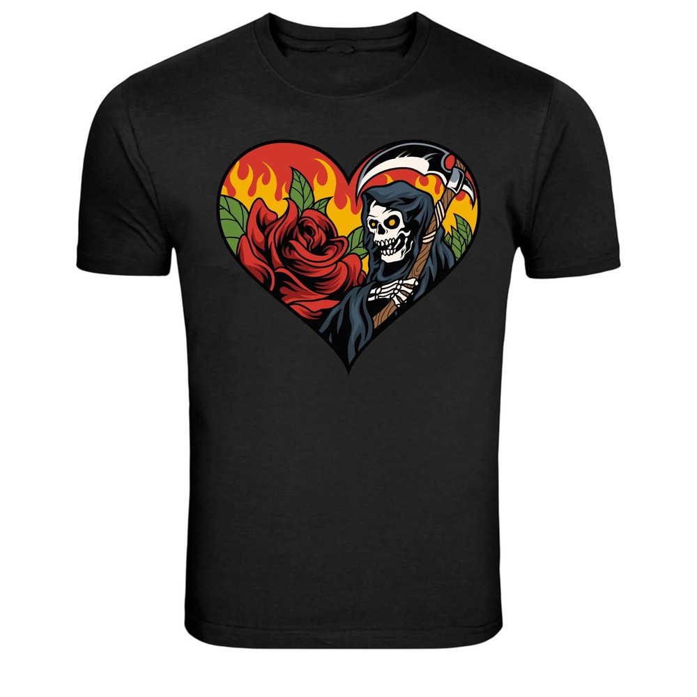 Grim Reaper Rose Heart Dark Love Graphic T-Shirt