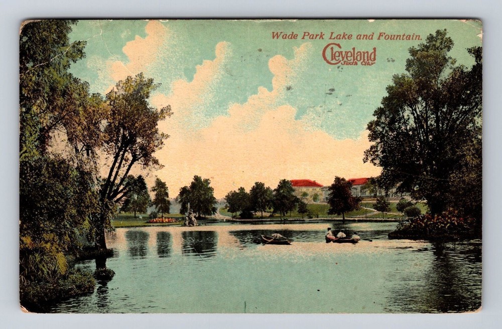 Cleveland OH-Ohio, Wade Park Lake And Fountain, Antique, Vintage c1914 Postcard