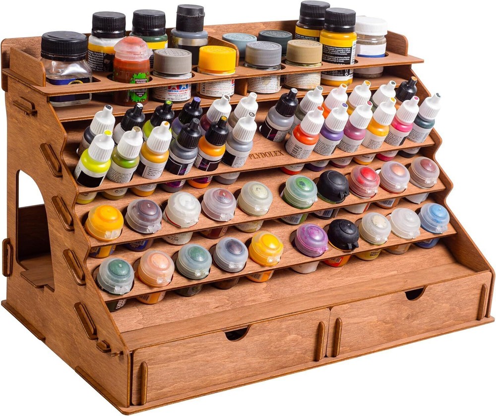 58-Slot Wooden Paint Bottle Storage Rack for Craft Organization  