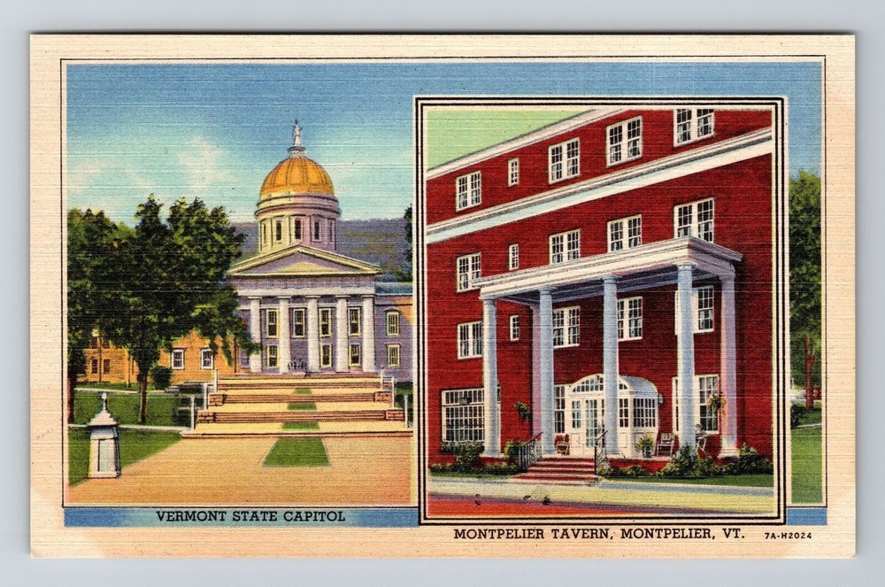 Montpelier VT-Vermont, State Capitol & Tavern, Vintage Postcard