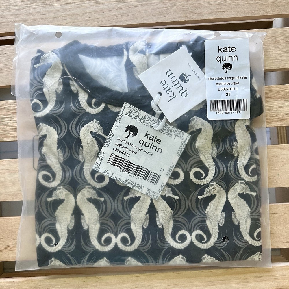 NIB Kate Quinn 2T Short Sleeve Ringer Shortie Seahorse Wave Light Weight Bamboo