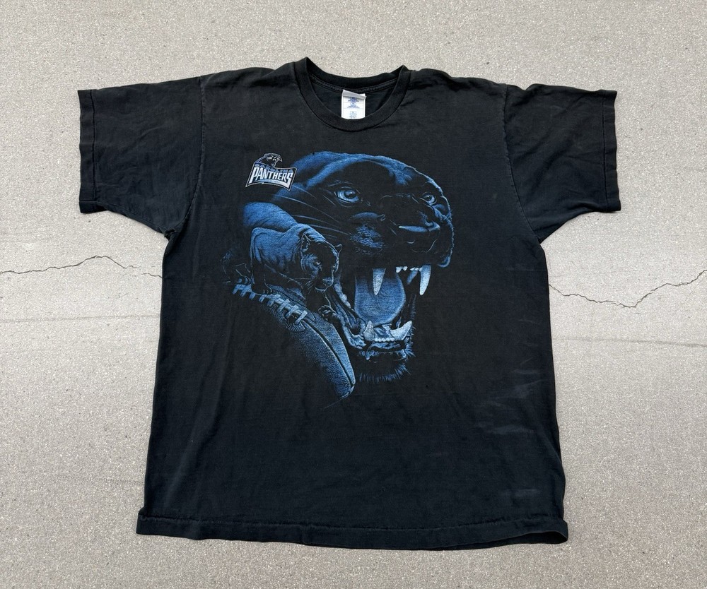 Vintage Carolina Panthers Pro Player Animal Print Graphic T-shirt Football XL