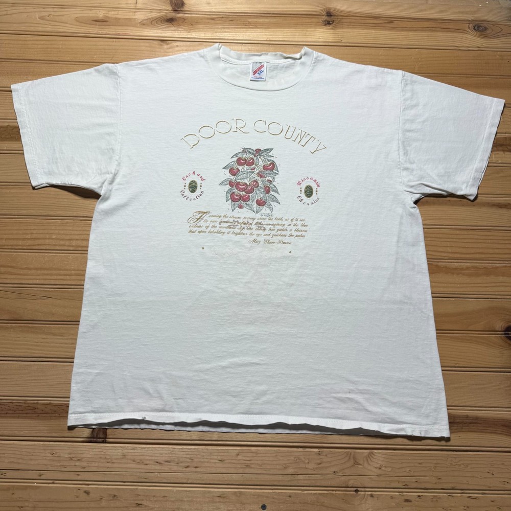 Vintage 1993 Door County Wisconsin Cherries Orchard Graphic T-Shirt USA - 2XL
