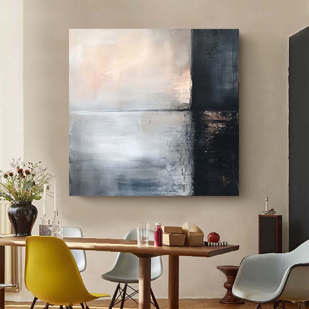 Handpainted Abstract Black and White Oil Painting On Canvas Wall Art Home Decor