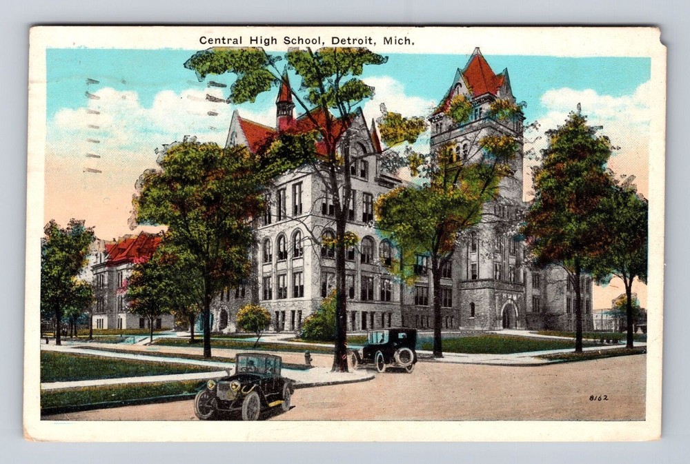 Detroit MI-Michigan, Central High School, Antique Vintage Souvenir Postcard