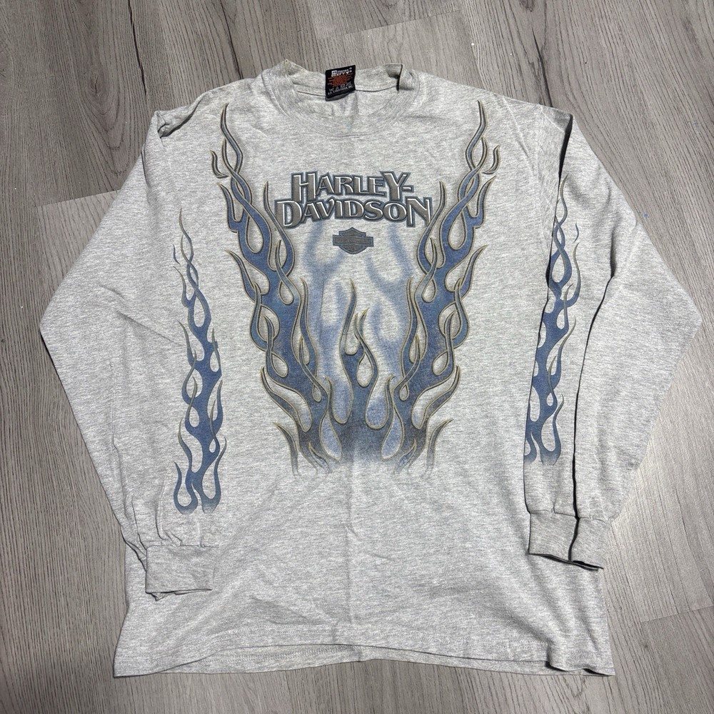 Vintage 90s Harley Davidson Vtwin Flame Long Sleeve Tee. Size Large.