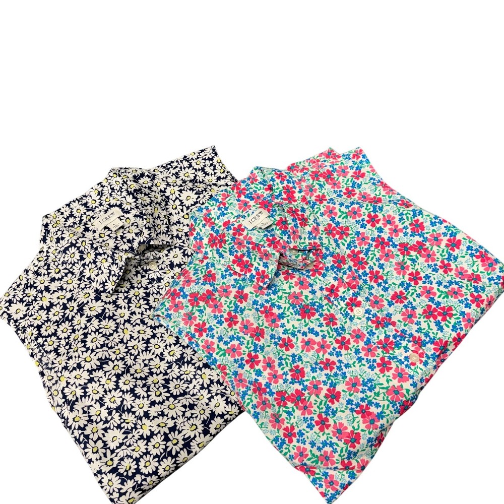Lot of 2 J Crew Tops Cotton Poplin Button Up Sleeveless Floral Coastal Womens L