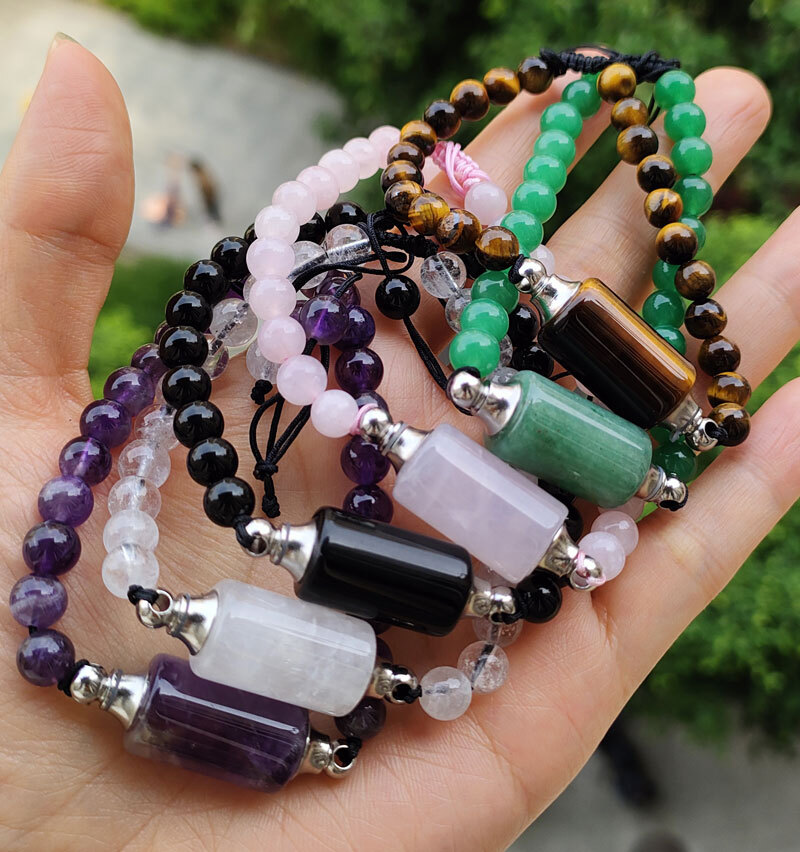 6pcs Natural Amethyst Gems Bracelet Perfume bottle Chakra Reiki Healing Amulet
