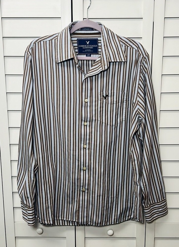 American Eagle Vintage Fit Long Sleeve Striped Button Down Shirt Men’s Large