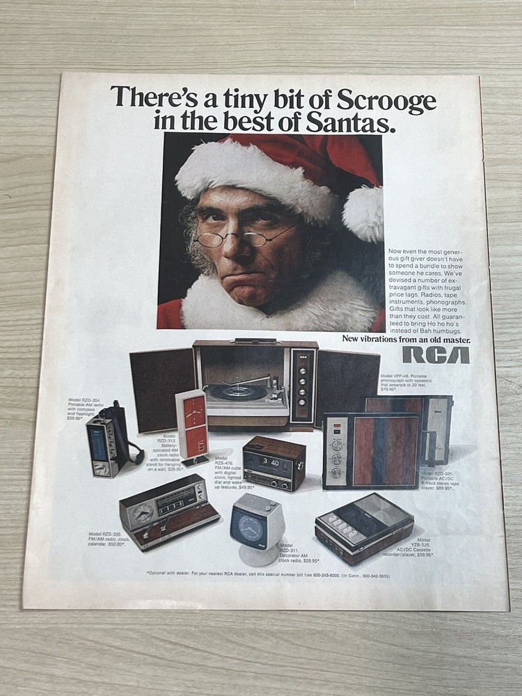 RCA Scrooge Christmas Phonograph Radio Clock 1970 Vintage Print Ad Life Magazine