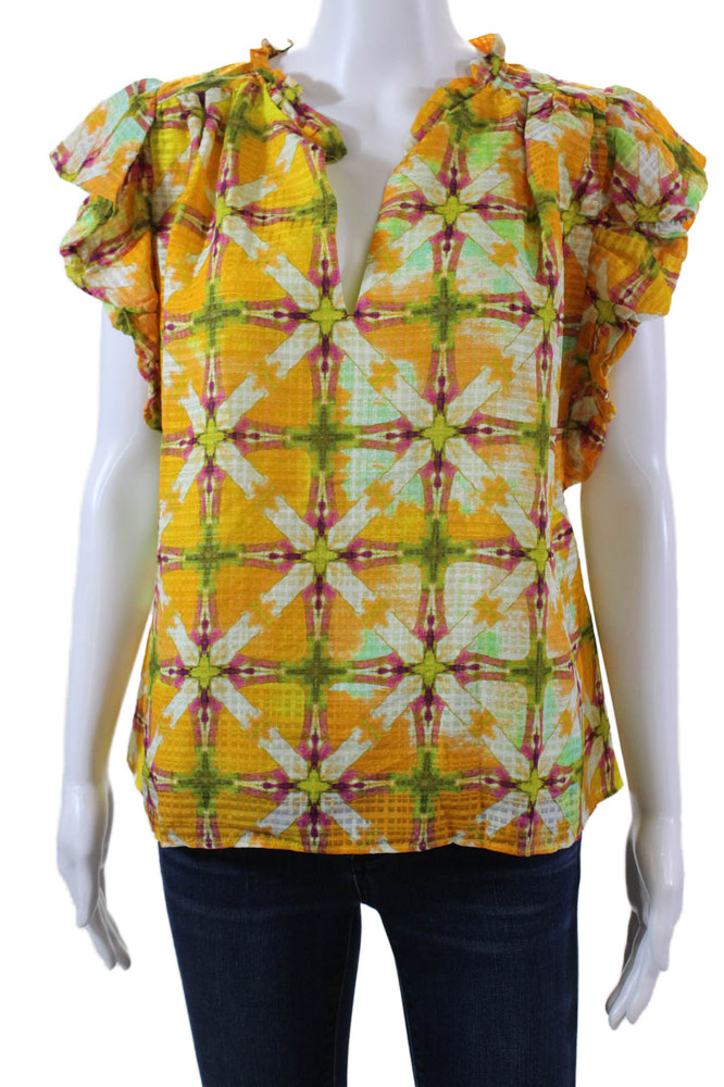 Marie Oliver Womens Linen Blend Abstract Print Blouse Multi Colored Size MediumFree Shipping in US $100+ Orders | $6.95 Orders Below