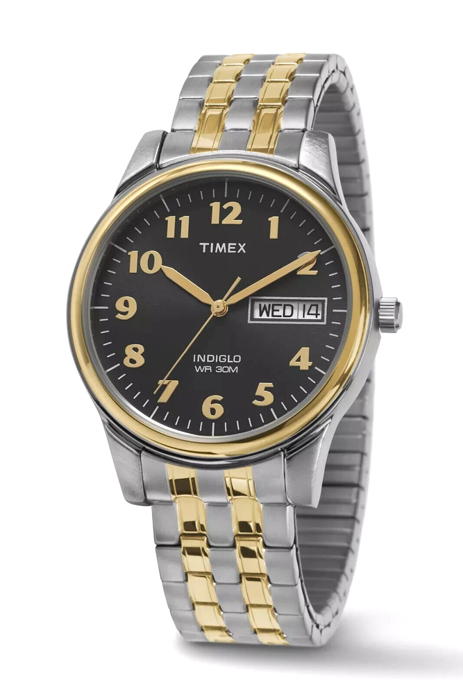 Timex T26481 Gold & Silver Tone Expansion Band Day/Date Indiglo Classic Watch
