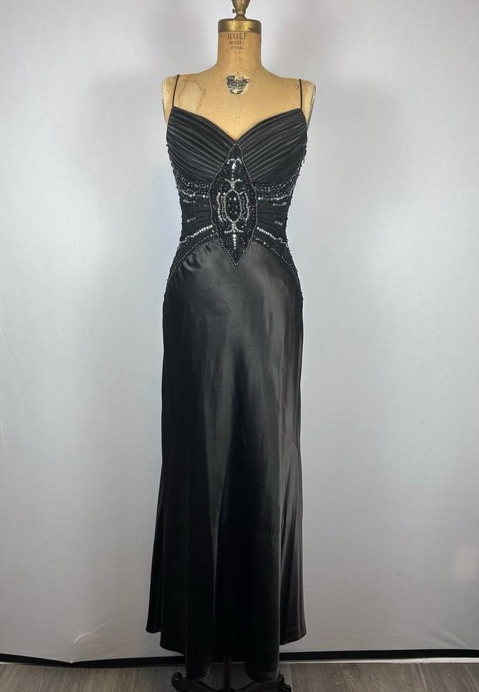 Dave & Johnny Black Beaded Formal Gown sz 5/6 Long Prom Evening Dress Sequins