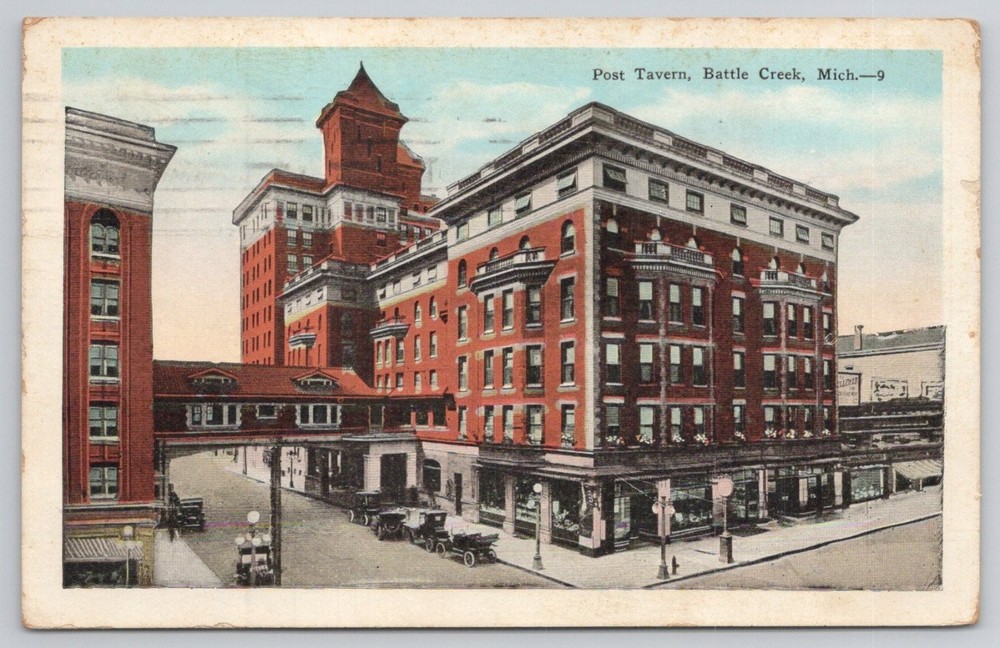 Post Tavern Hotel Battle Creek Michigan 1929 Postcard E.C. Kropp Co.