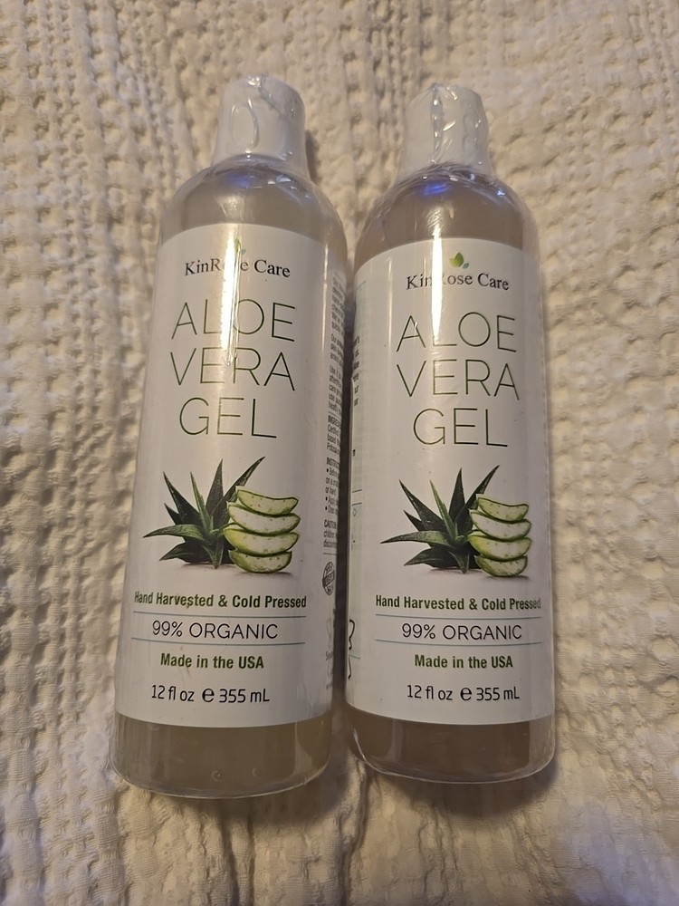 2  KinRose 12oz Organic Aloe Vera Gel  Face Skin & Sunburn Relief Unscented