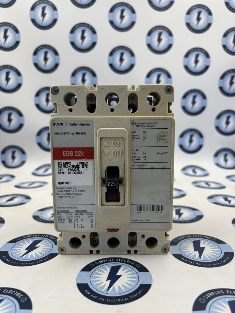 Eaton Cutler Hammer Edb3225 225 Amp Circuit Breaker 3 Pole 240 V