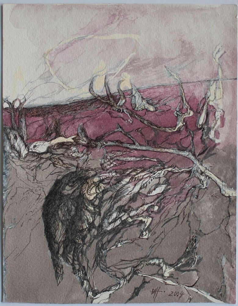 Werner Hennig Abstract Leipzig Graphic Exchange East German Art Watercolor 2004-image