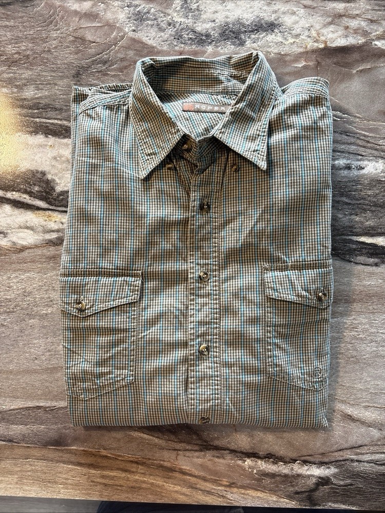Roper Mens XLT Plaid Western Button Down Shirt Blue Tan Cotton Long Sleeve