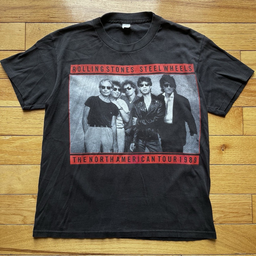 Vintage 1989 The Rolling Stones Steel Wheels Tour T Shirt Black Mens Large L