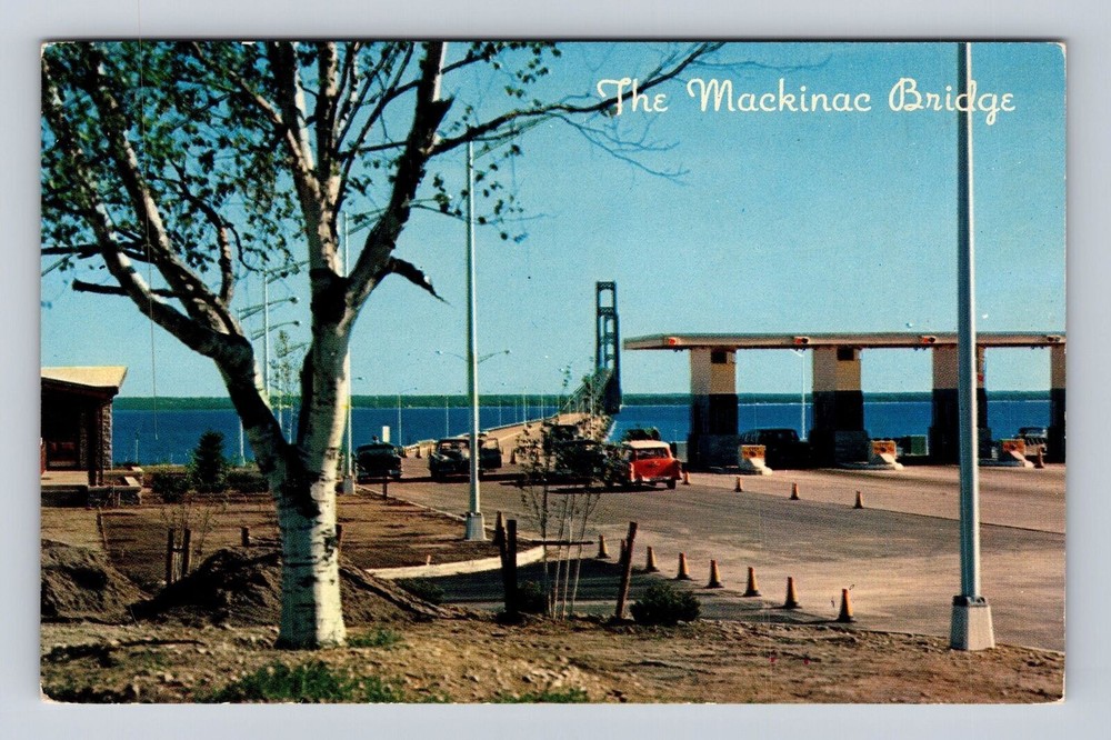 St Ignace MI-Michigan, Toll Gate On The Mackinac Bridge, Vintage Postcard
