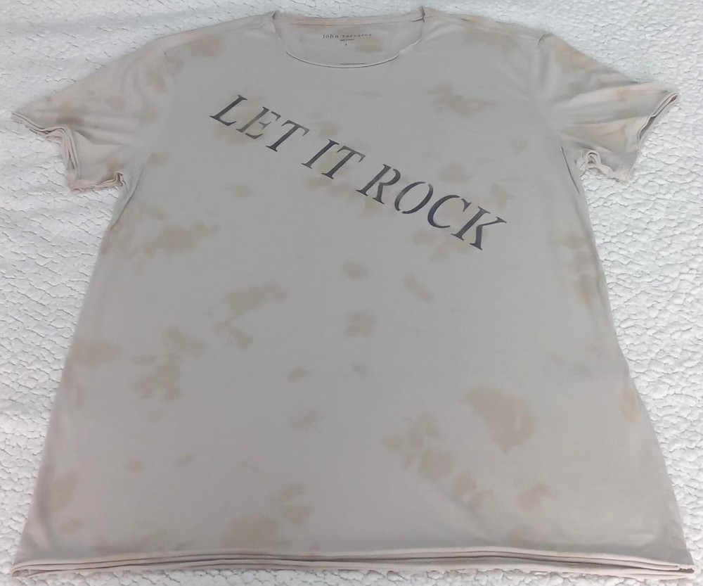 John Varvatos T-Shirt Men Fossil Grey Let It Rock Raw Edge Short Sleeve L NWOT