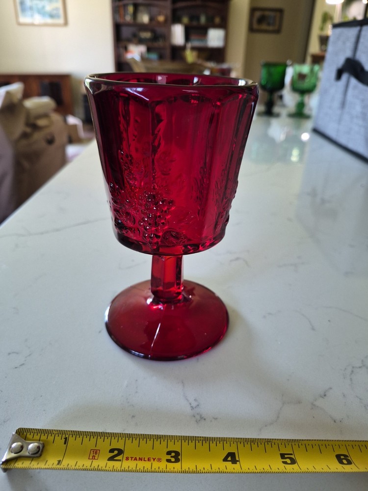 Vintage Wright Glass L G Panel Grape Ruby Water Goblet