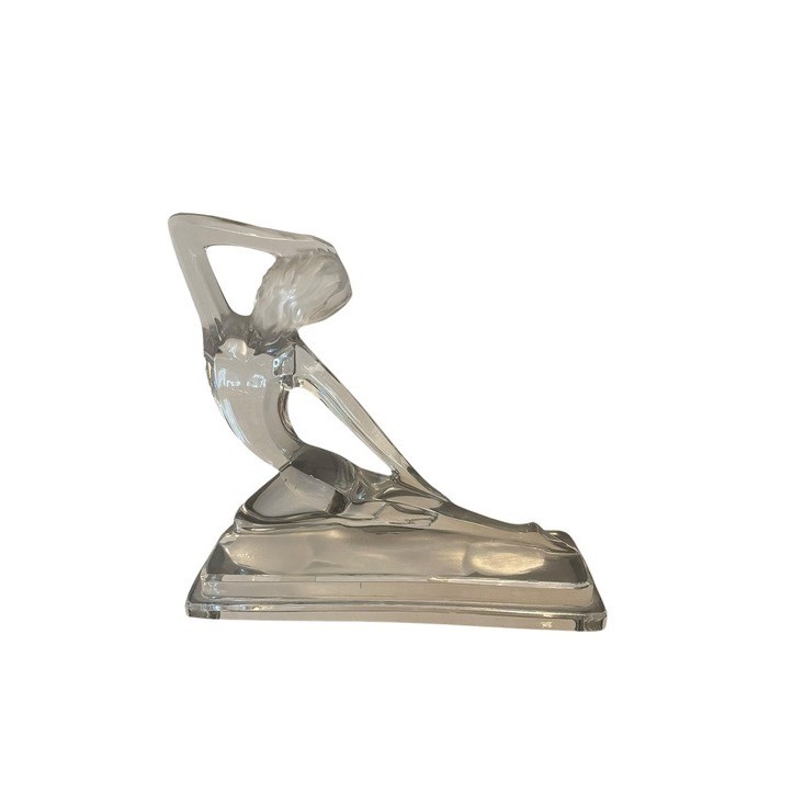 Vintage Art Deco Style Clear Crystal Seated Nude Female Figurine Sculpture Decor