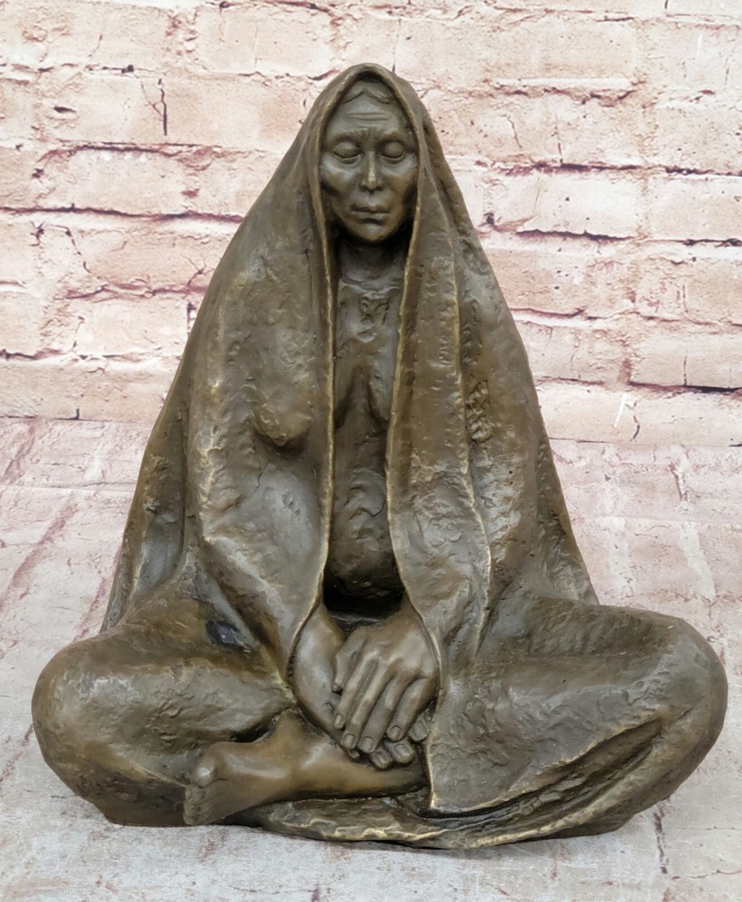 Bronze Indian Chief Sitting Statue Art Deco Western Sculpture