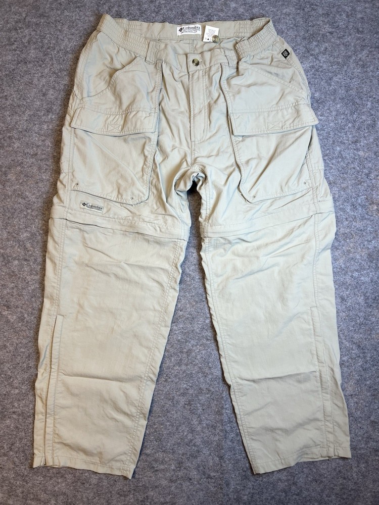Vtg Y2K Columbia Mens Medium Spell Out Wide Leg Convertible Cargo Pants Shorts