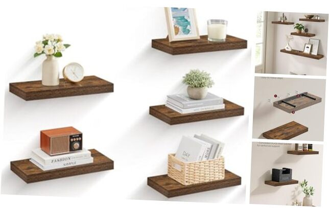 5-Pack Floating Wall Shelves – 8 x 15.7 x 1.5 Inches – Modern Wall Mounted Storage