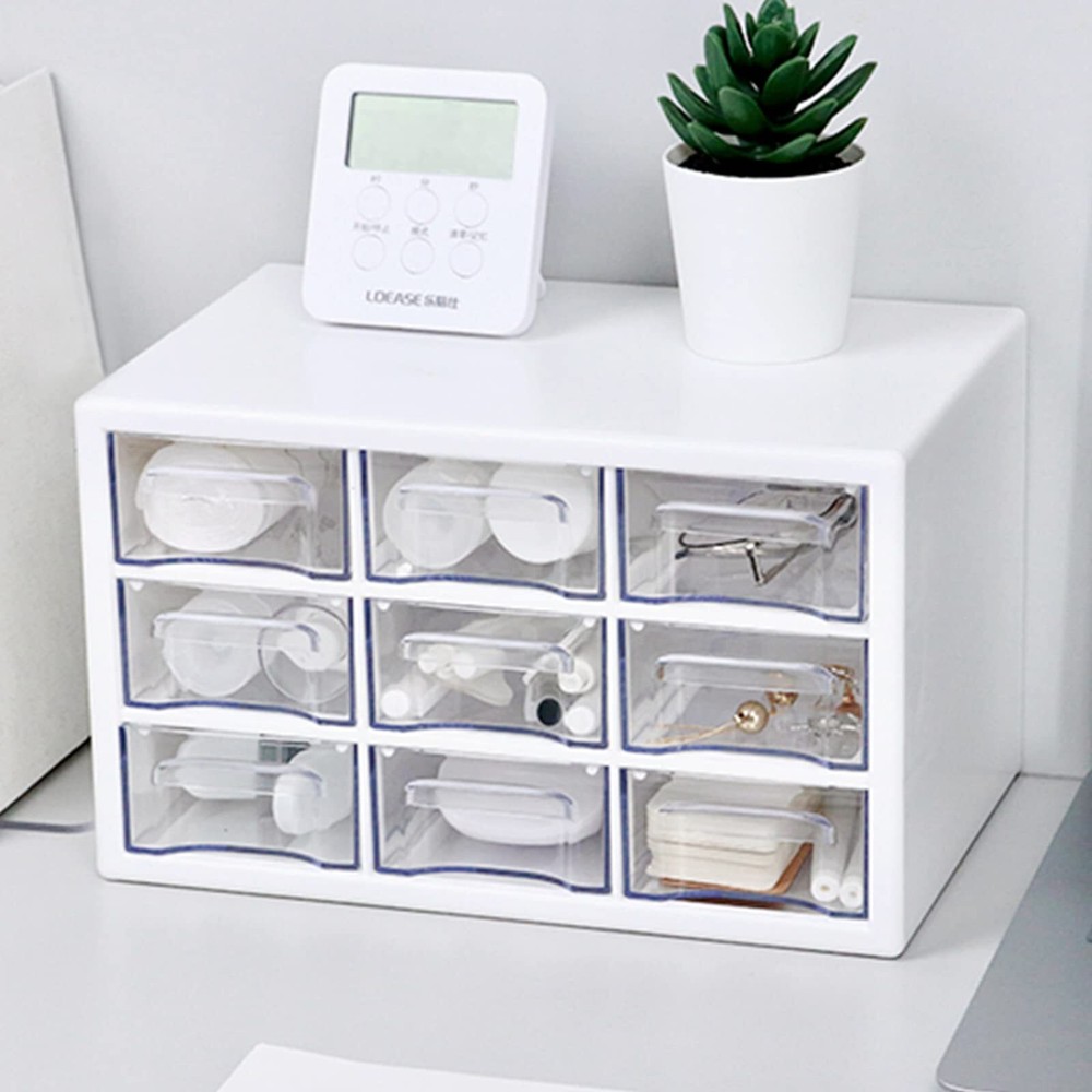 Desk Storage Organizer with 9 Drawers, Clear Plastic Storage Cabinet, Stackab...