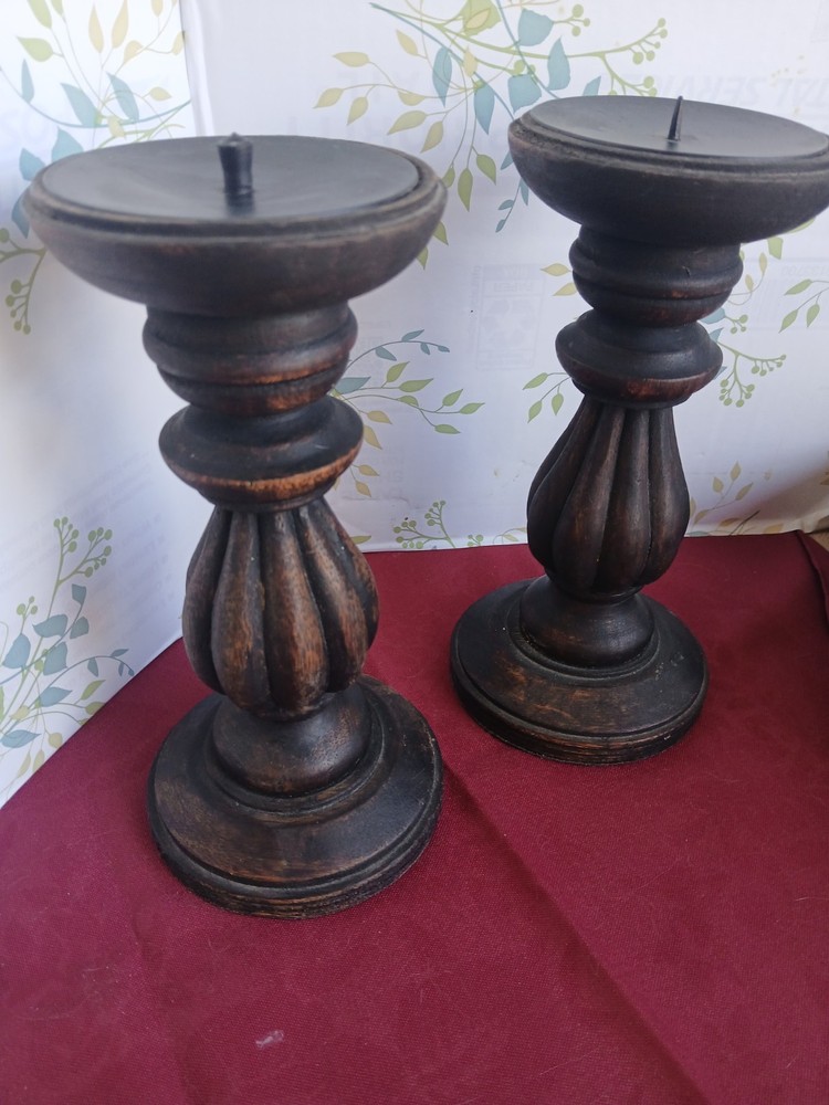 Vintage Wood Candle Holders 8 Tall 3.5 Wide Rustic Primitive