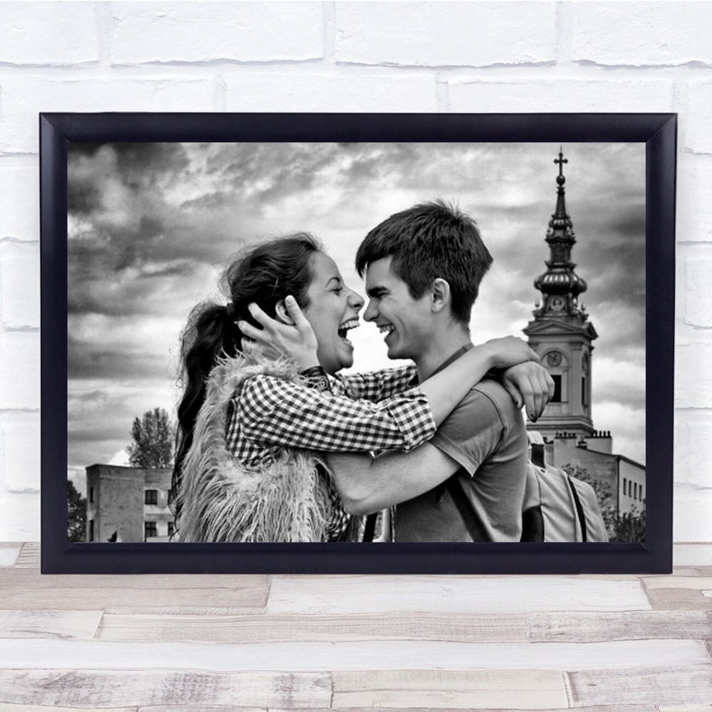 Belgrade's Love Portrait B&W Girl Boy Happy Laughing Smiling Wall Art Print