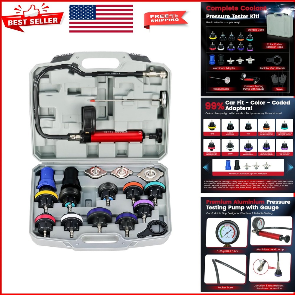 Heavy-Duty 18PC Cooling System Pressure Tester Kit - Durable & Portable Solution