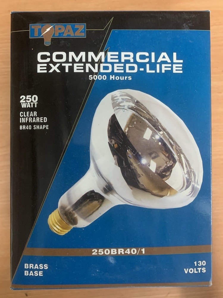 TOPAZ Commercial 5000 Hours 250BR40/1 Incandescent Infrared Heat Lamp 250W 130V