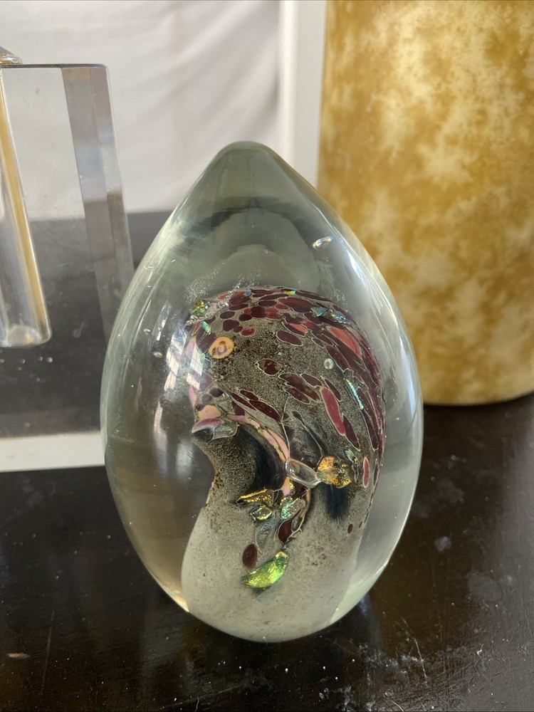 Vintage Rollin Karg Dichroic Art Glass Sculpture Paperweight Signed