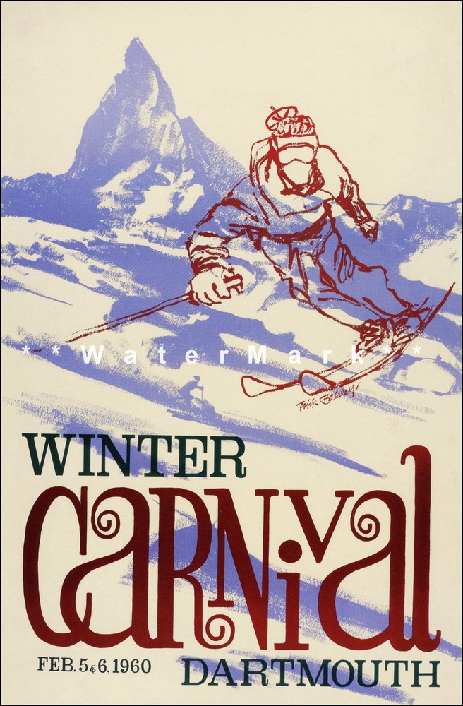 Dartmouth 1960 New Hampshire Winter Carnival Ski Sports Retro Poster Print  