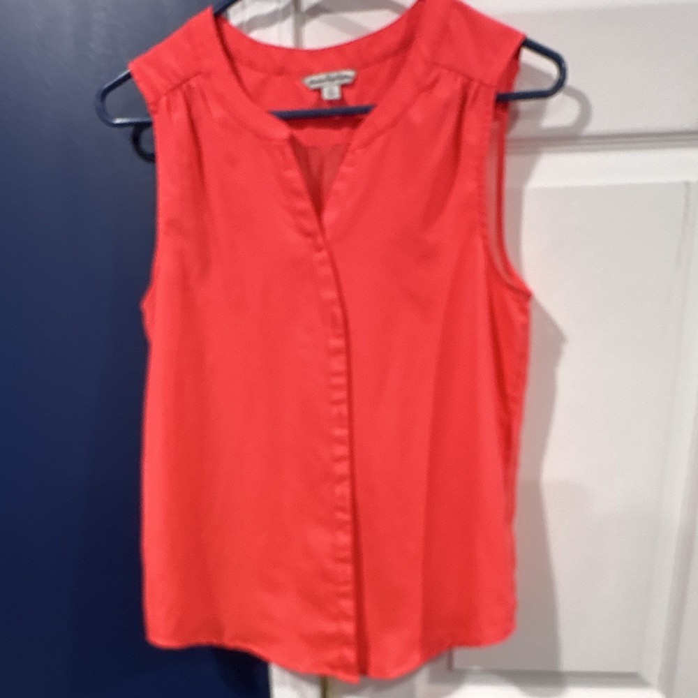 American Eagle Outfitters Women's Coral Pink Sleeveless V-Neck Chiffon Blouse S