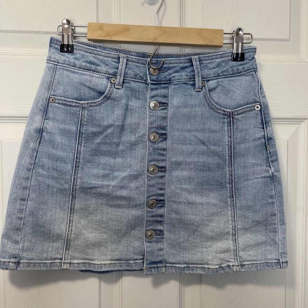 American Eagle Super Stretch Hi-Rise A-Line Jean Skirt Sz 4R