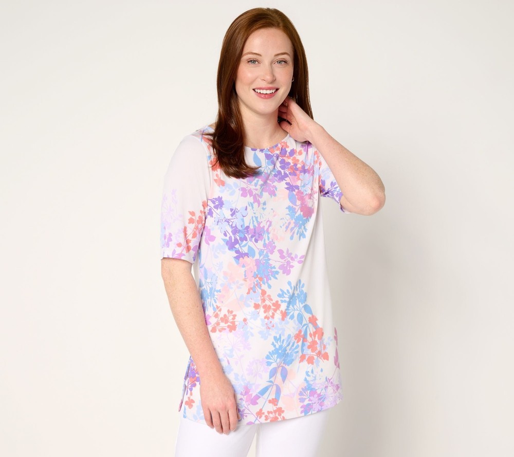 Susan Graver Women's Top Petite PL Printed Liquid Knit Multi-colored A638781