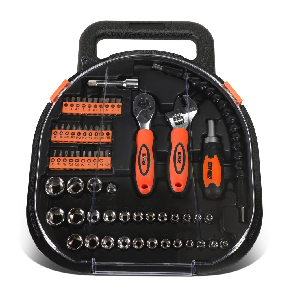 64 Pcs Durable Vanadium Steel Metric Sockets Hex&Torx Bits Handy Tool Set Orange