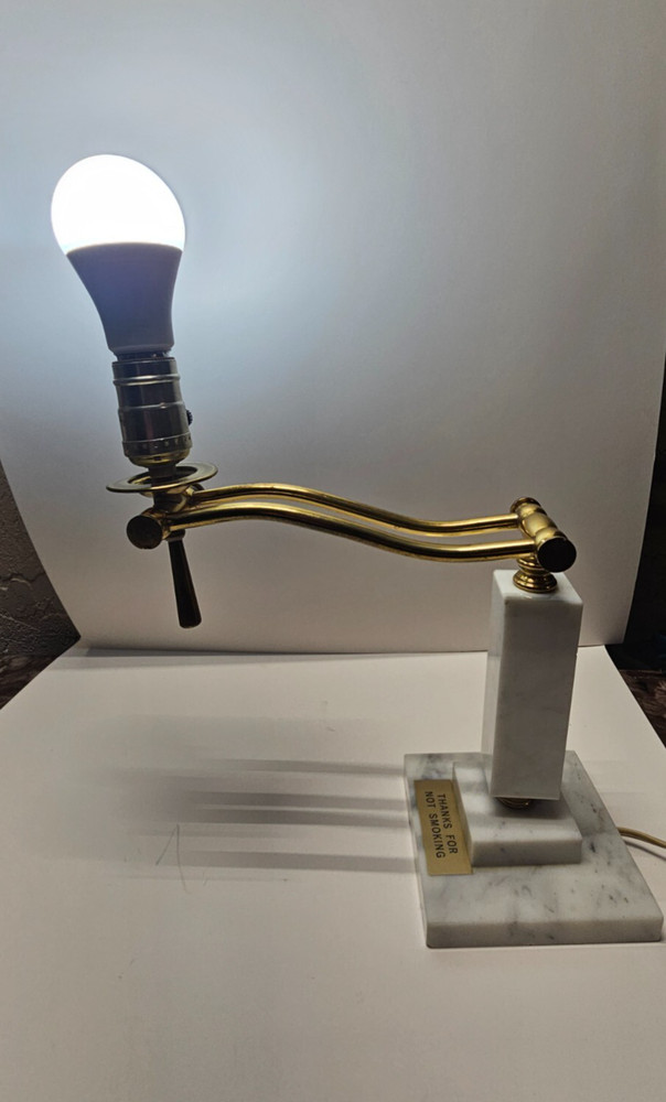 Vintage Solid Brass Swing Arm Desk Lamp w/ Italian Marble Base – Needs Rewiring