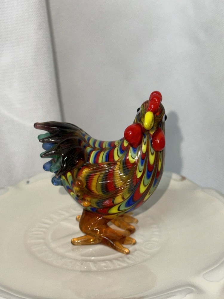 Fitz and Floyd Art Glass Menagerie Rainbow Rooster Figurine