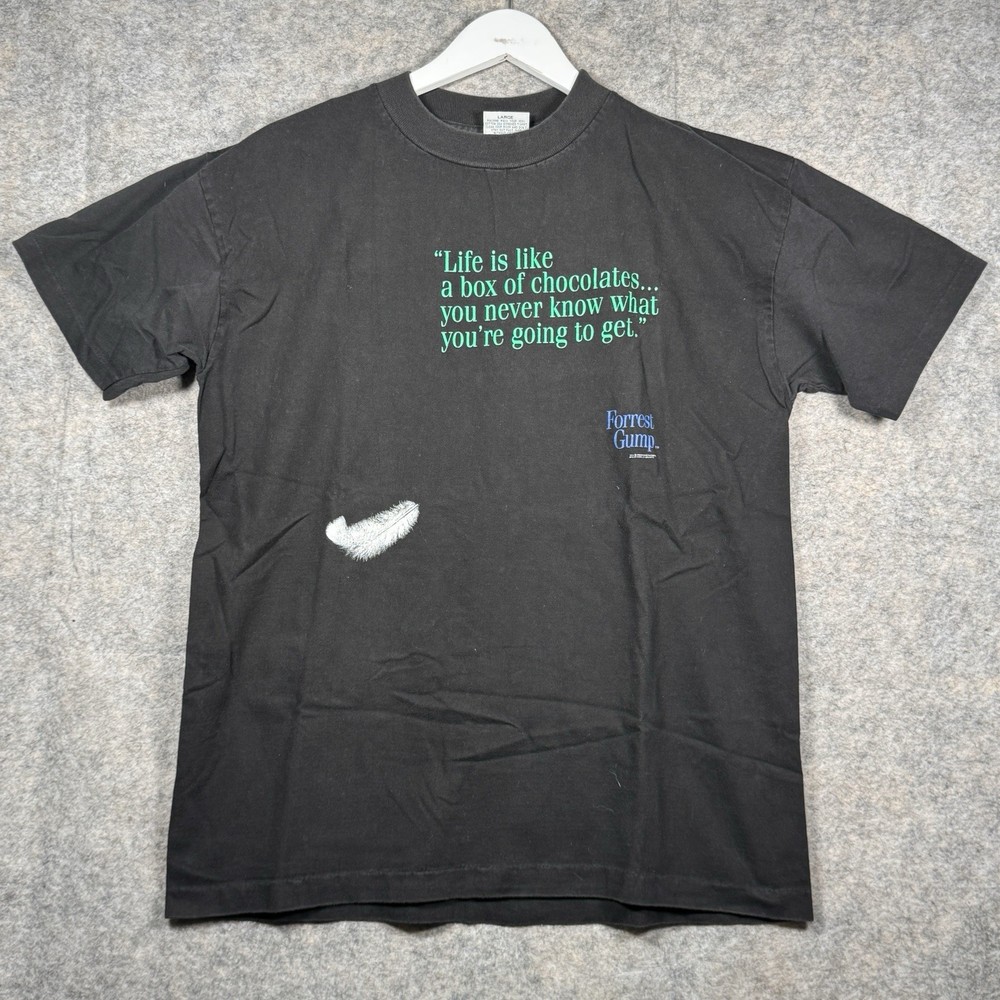 Vintage 90s Forest Gump Movie Promo Black T Shirt Mens Size L 22x29 Desantis