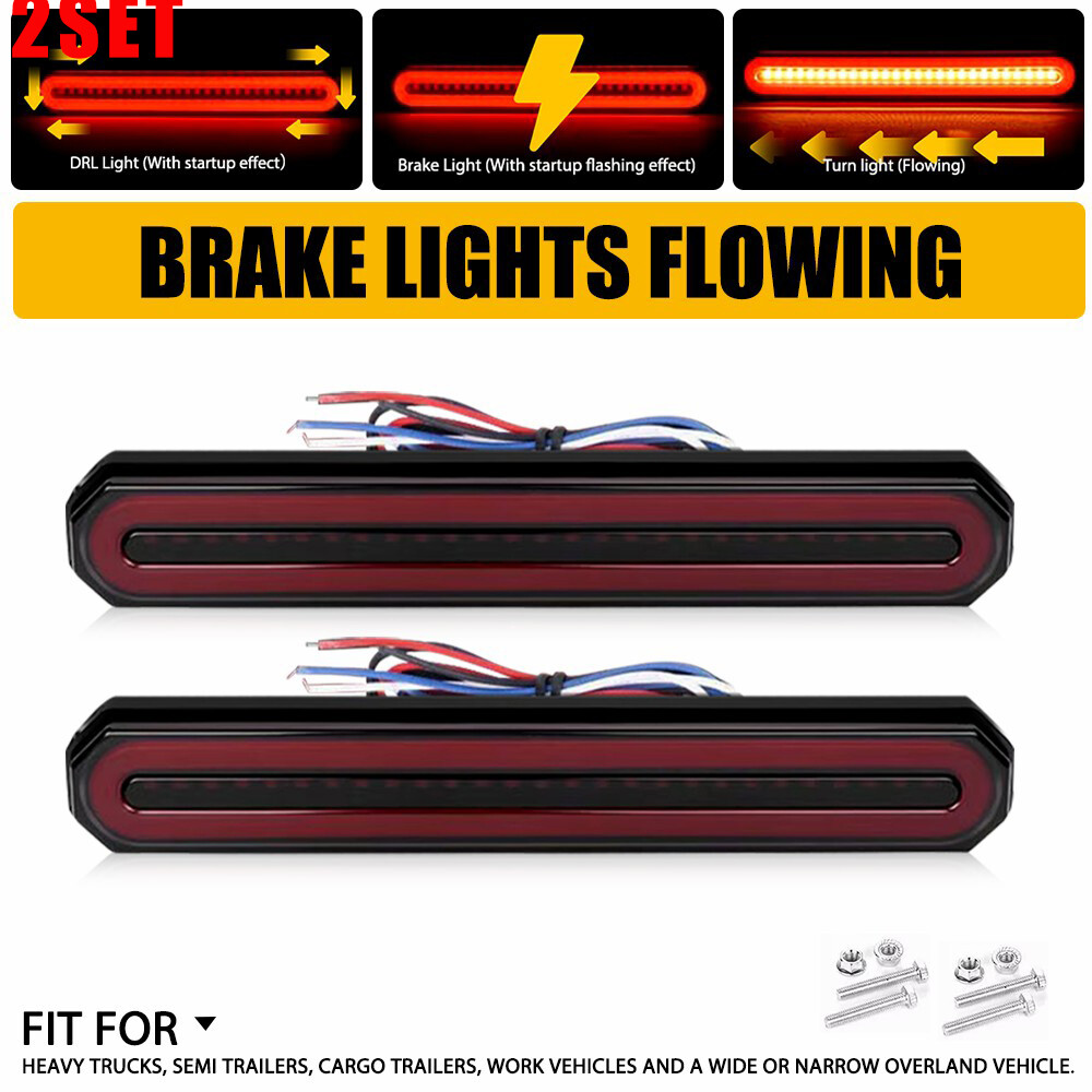2-Pack Red/Amber 9-Inch Oval LED Truck Trailer Lights with Sequential Turn Signals