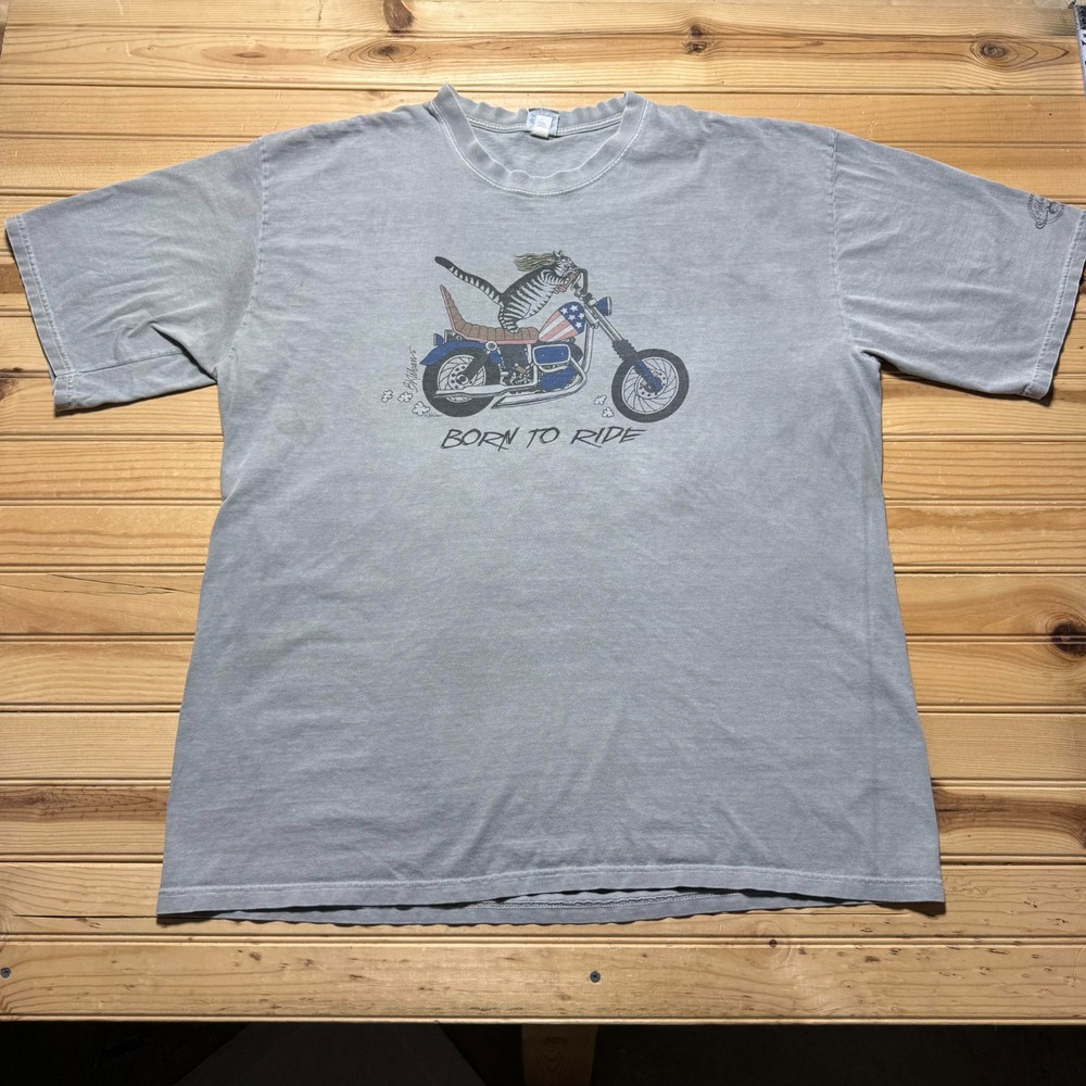 Crazy Shirts Y2K B. Kliban Cat Born To Ride USA Flag Streetwear T-Shirt Size XXL
