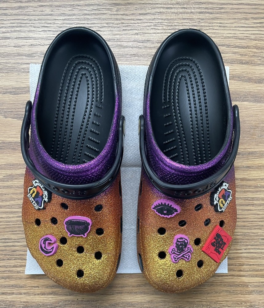 Disney Hocus Pocus Orange Purple Glitter Limited Edition Crocs with Charms M9 W11