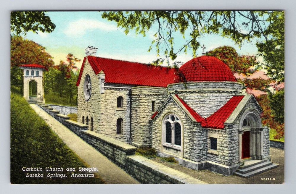 Eureka Springs AR-Arkansas, Catholic Church and Steeple Antique Vintage Postcard