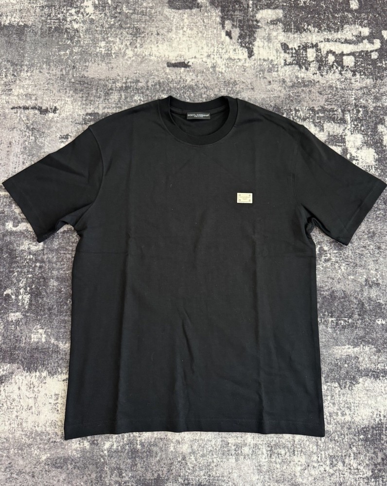Dolce & Gabbana Silver Plaque Cotton T-Shirt With Branded Tag Black Sz MFits Like Sz L