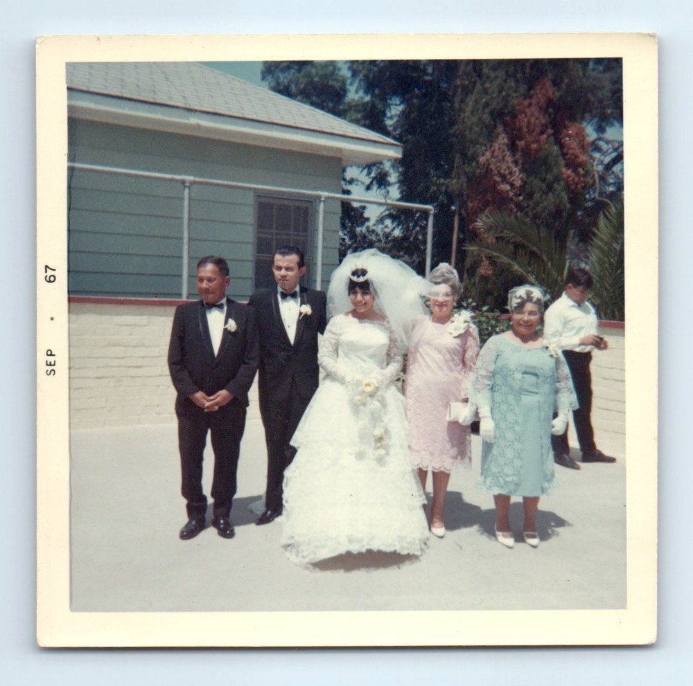 Old Vintage Square Color Photo MEN WOMEN BRIDE GROOM LATIN HISPANIC WEDDING